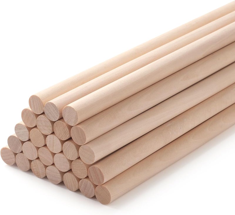 Coowayze Wood Dowels Wooden Dowel Rods for Crafts, 25PCS 1/2 x 18 Round Macrame Wooden Sticks for Crafting, Unfinished Hardwood Sticks for Arts and DIYers, Tiered Cake Support and Wedding Ribbon Wands - Image 1